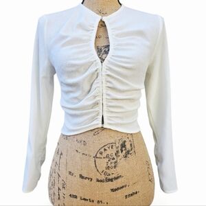 NWT Zara Y2K White Button-down Ruched Keyhole Blouse, Size XS